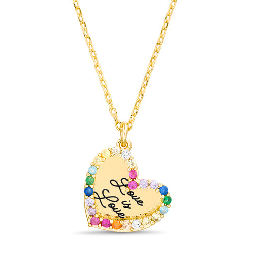 Sterling Silver Gold Plated "Love is Love" Two Heart Necklace