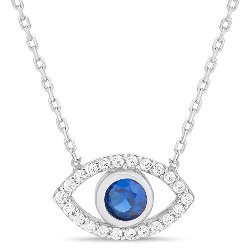 Sterling Silver CZ Blue Evil Eye Necklace