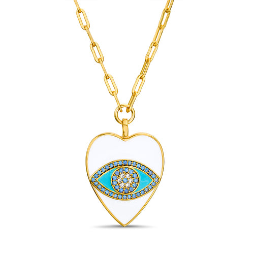 Sterling Silver Blue Enamel Evil Eye Heart Necklace