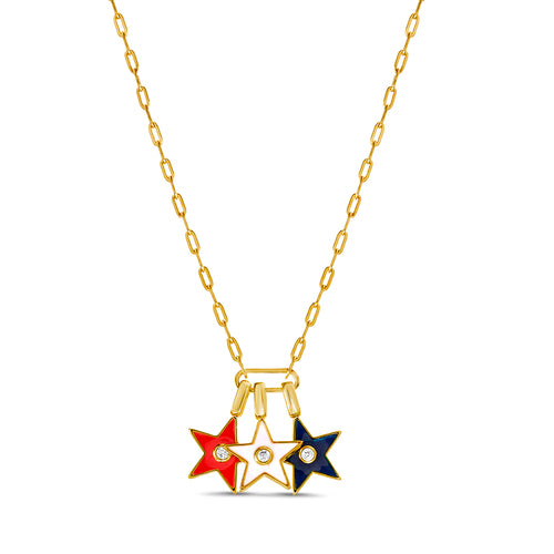 Sterling Silver Gold Plated Multi Star Trio Paperclip Necklace