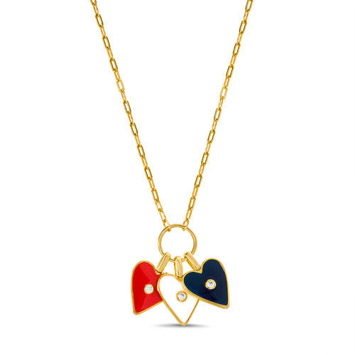 Sterling Silver Multi Color Enamel Heart Trio Necklace