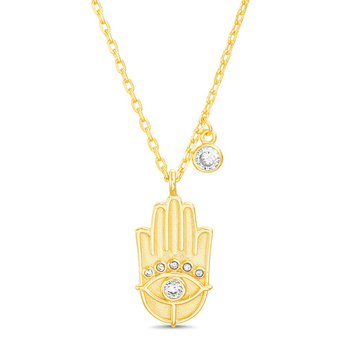 Sterling Silver Gold Plated Hamsa Evil Eye Necklace