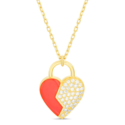Sterling Silver Red Enamel Broken Heart Necklace