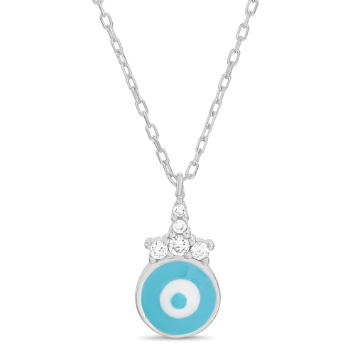 Sterling Silver Gold Plated CZ Turquoise Enamel Evil Eye Necklace