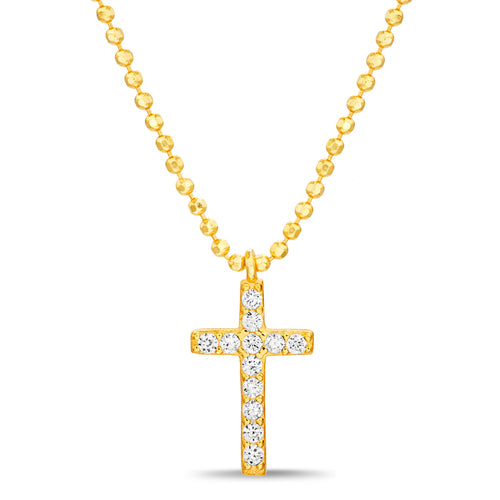 Sterling Silver Gold Plated CZ Cross Stations on Beaded Chain
