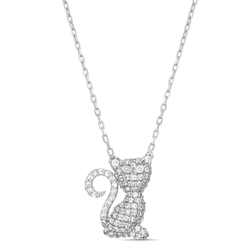 Sterling Silver CZ Cat Necklace