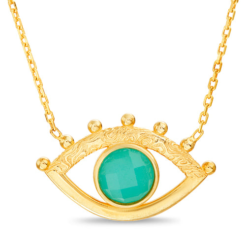 Sterling Silver Gold Plated Large Evil Eye Turquoise Center Necklace