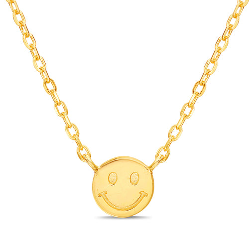 Sterling Silver Gold Plated Smiley Face Cable Chain Necklace