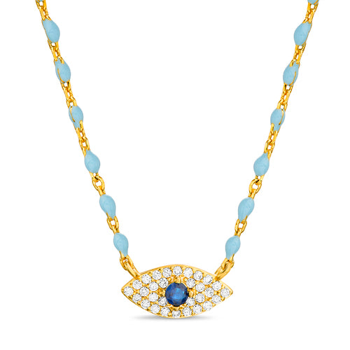 Sterling Silver Gold Plated CZ Evil Eye Bead Cable Necklace