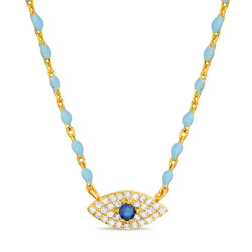 Sterling Silver Gold Plated CZ Evil Eye Bead Cable Necklace