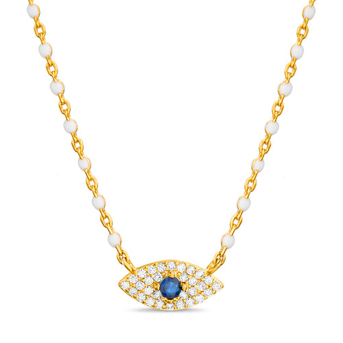 Sterling Silver Evil Eye Bead Necklace with Sapphire Center