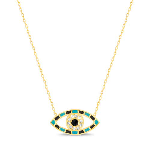 Sterling Silver Gold Plated Multi Color Evil Eye Necklace