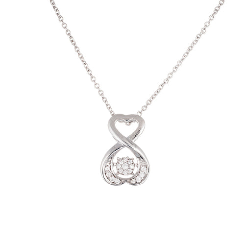 Sterling Silver Swirl Heart & HeartBeat CZ Necklace