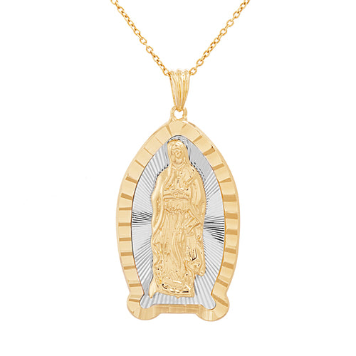 Sterling Silver Mother Mary Gold Plated Pendant w/ Chain
