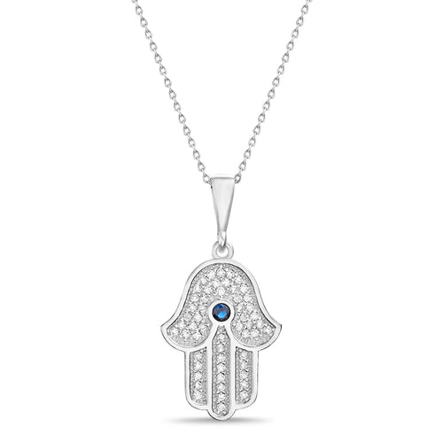 Sterling Silver Hamsa Hand Pave Pendant (Chain not Included)
