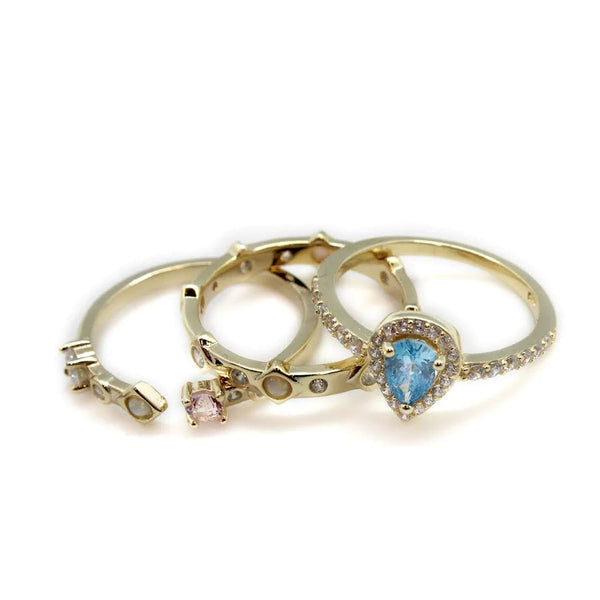 Sterling SIlver Gold Plated Opal and Gemstone 3pc Stacked Rings
