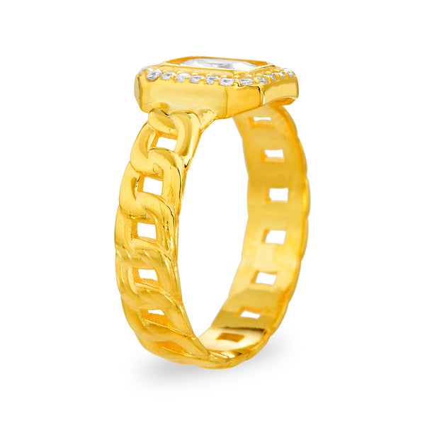 GOLD EMERALD CUT CZ W/ CZ BORDER RING - Atlanta Jewelers Supply
