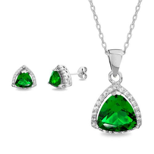 CZ Triangle W/CZ Border Post Earring & Pendant Set (Chain not Included) (5 Colors) - Atlanta Jewelers Supply