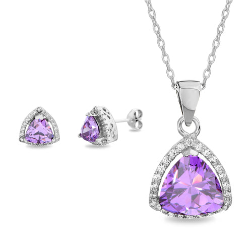 CZ Triangle W/CZ Border Post Earring & Pendant Set (Chain not Included) (5 Colors) - Atlanta Jewelers Supply