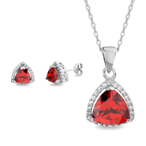 CZ Triangle W/CZ Border Post Earring & Pendant Set (Chain not Included) (5 Colors) - Atlanta Jewelers Supply