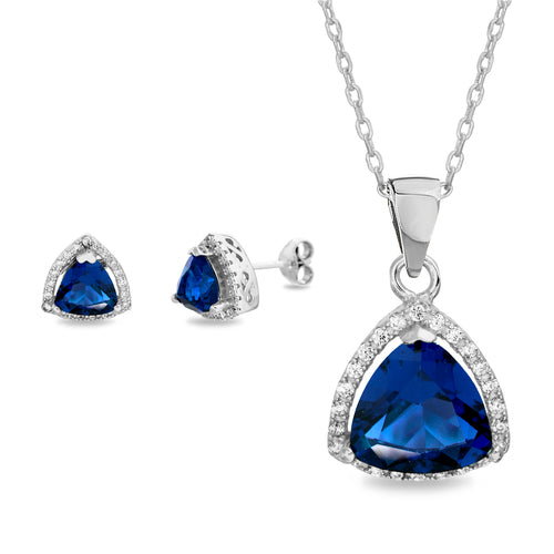CZ Triangle W/CZ Border Post Earring & Pendant Set (Chain not Included) (5 Colors) - Atlanta Jewelers Supply