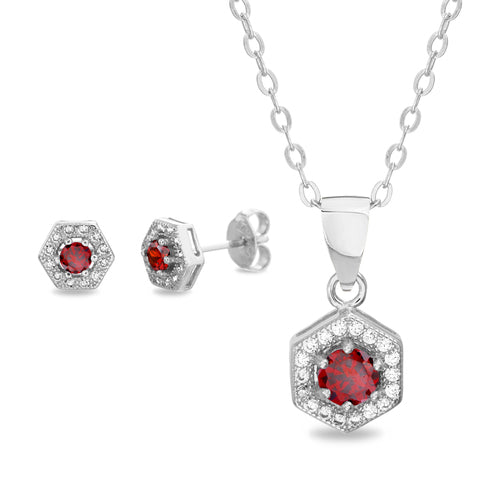 CZ Hexagon W/ CZ Border Post Earring & Cable Necklace Duo Set (3 Styles) (Chain not Included) - Atlanta Jewelers Supply