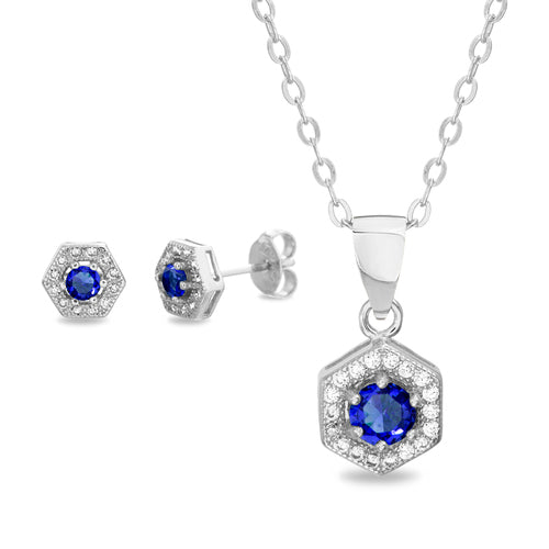CZ Hexagon W/ CZ Border Post Earring & Cable Necklace Duo Set (3 Styles) (Chain not Included) - Atlanta Jewelers Supply
