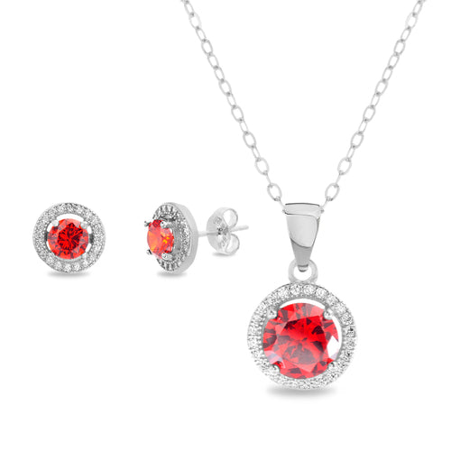Sterling Silver Ruby Red CZ Round Post Earring/ Pendant Set (Chain not Included) - Atlanta Jewelers Supply