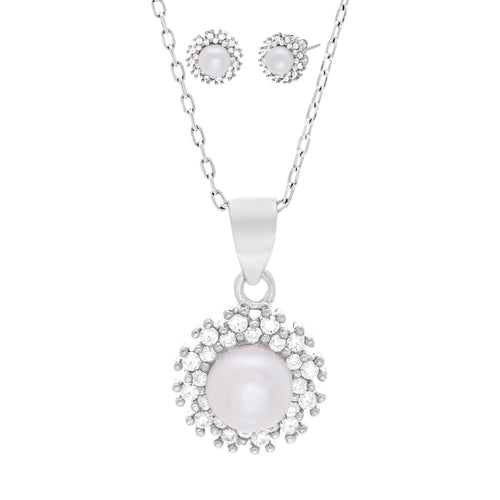 Sterling Silver CZ Pearl Flower Set - Atlanta Jewelers Supply