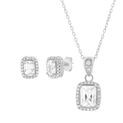 Silver Rectangle CZ Halo Set (Chain not Included) - Atlanta Jewelers Supply