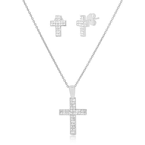 Sterling Silver Cross W/ CZ Ear & Pend Set - Atlanta Jewelers Supply