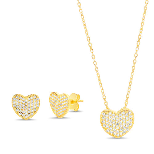 Gold CZ Heart Earring & Pendant Set (Chain not Included) - Atlanta Jewelers Supply