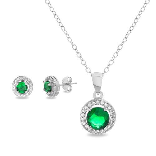 CZ Round W/ CZ Halo Pendant & Post Earring Duo Set (3 Styles) (Chain not Included) - Atlanta Jewelers Supply