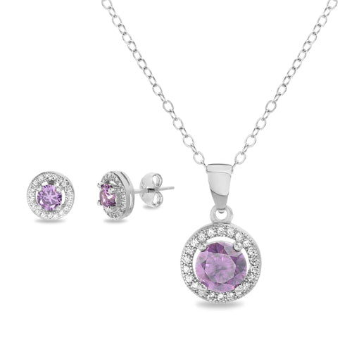 CZ Round W/ CZ Halo Pendant & Post Earring Duo Set (3 Styles) (Chain not Included) - Atlanta Jewelers Supply