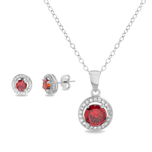 CZ Round W/ CZ Halo Pendant & Post Earring Duo Set (3 Styles) (Chain not Included) - Atlanta Jewelers Supply