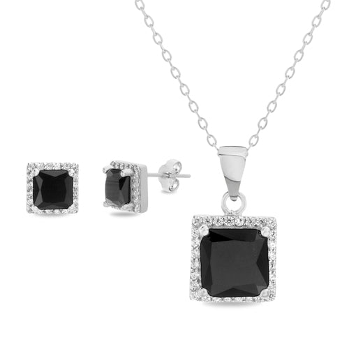 CZ Halo Squared Pendant & Earring Set (Chain not included) (4 Colors) - Atlanta Jewelers Supply