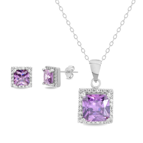 CZ Halo Squared Pendant & Earring Set (Chain not included) (4 Colors) - Atlanta Jewelers Supply
