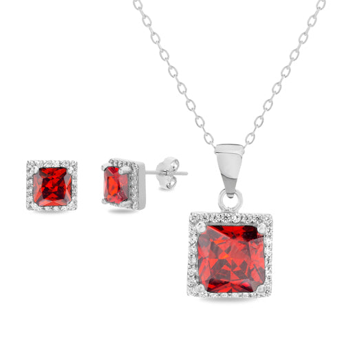 CZ Halo Squared Pendant & Earring Set (Chain not included) (4 Colors) - Atlanta Jewelers Supply