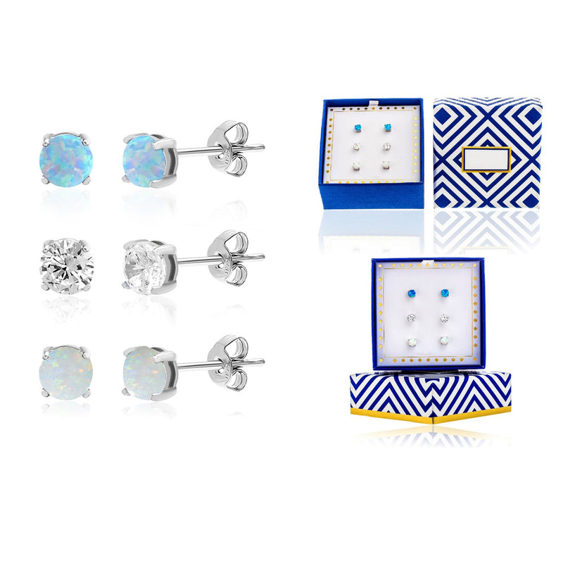 SILVER CZ & OPAL TRIO EARRING SET - Atlanta Jewelers Supply