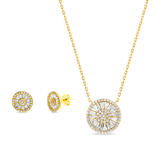Gold Round CZ Baguette Necklace & Earring Set - Atlanta Jewelers Supply
