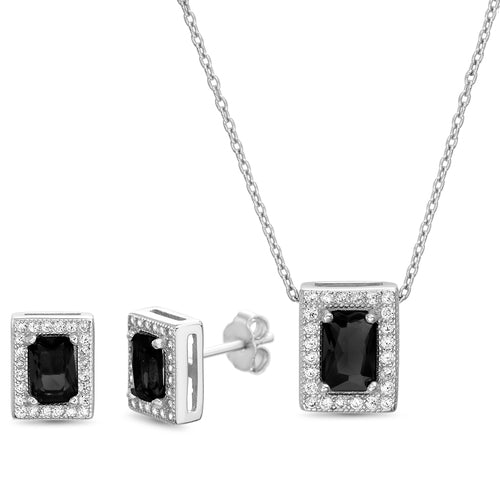 (3 Styles) Sterling Silver Baguette CZ Halo Post Earring & Cable Chain Necklace Duo Set - Atlanta Jewelers Supply