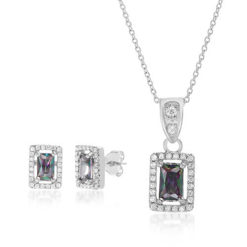 Silver Mystic Topaz & CZ Border Set (Chain Not Included) - Atlanta Jewelers Supply