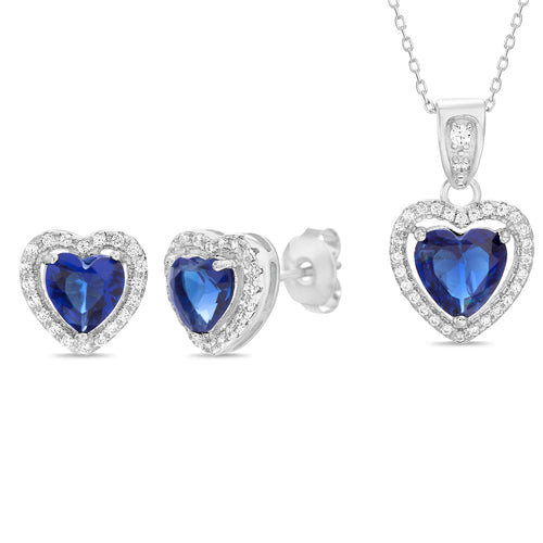 Sterling Silver Sapphire Blue Heart CZ Border Set (Chain Not Included) - Atlanta Jewelers Supply