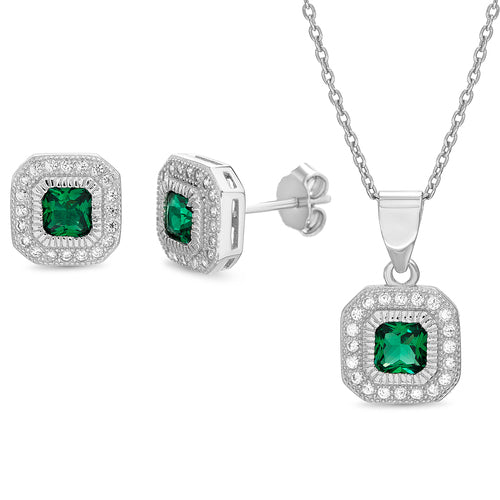 Silver Green Emerald CZ Asscher Cut CZ Border Set - Atlanta Jewelers Supply