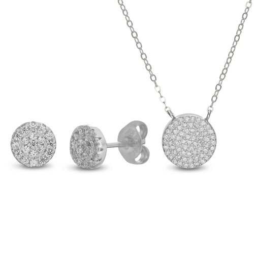 Sterling Silver Disc Station Necklace & Round Stud Earring Set - Atlanta Jewelers Supply