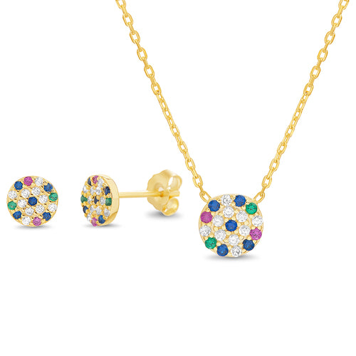 Gold CZ Pave Disc Earring & Necklace Set - Atlanta Jewelers Supply