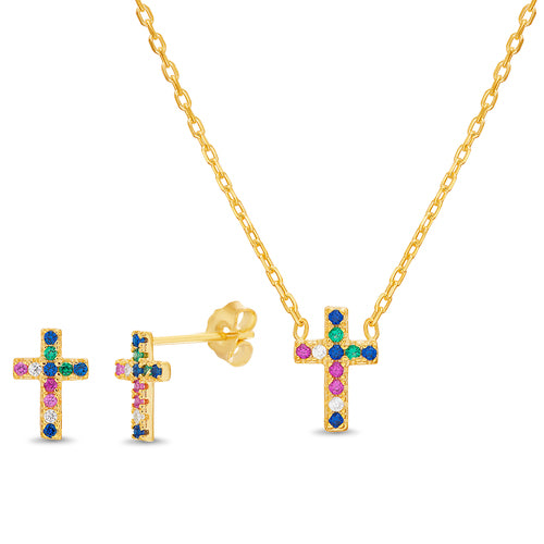 Gold CZ Cross Earring & Necklace Set - Atlanta Jewelers Supply