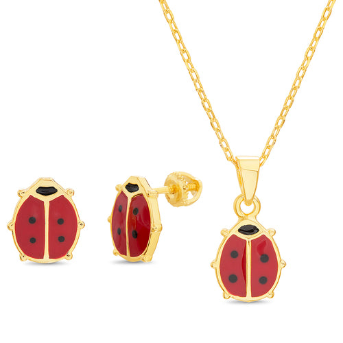 Gold Enamel Ladybug Earrings & Necklace Set - Atlanta Jewelers Supply