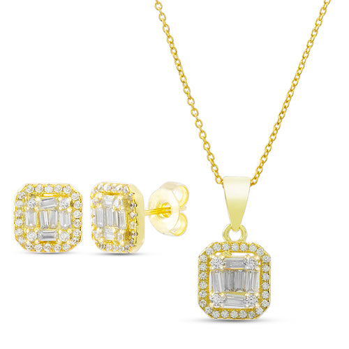 Sterling Silver CZ Square Design Set (2 Colors) (Chain not Included) - Atlanta Jewelers Supply