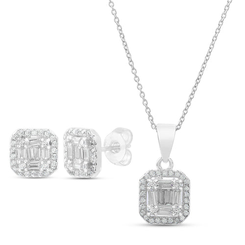 Sterling Silver CZ Square Design Set (2 Colors) (Chain not Included) - Atlanta Jewelers Supply